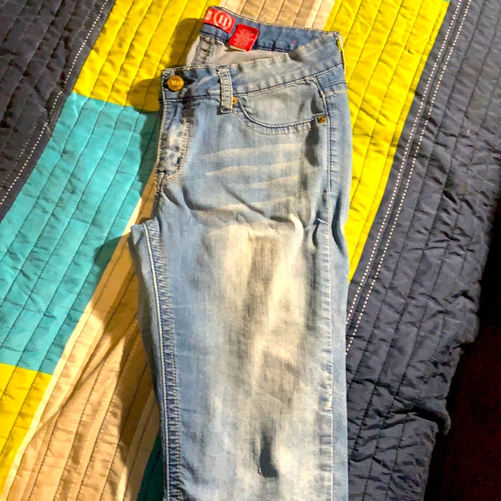 A pair of blue jean shorts